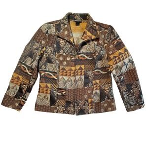 Vintage 90s Patchwork Tapestry Blazer XL Black Brown Office Dark Academia Preppy